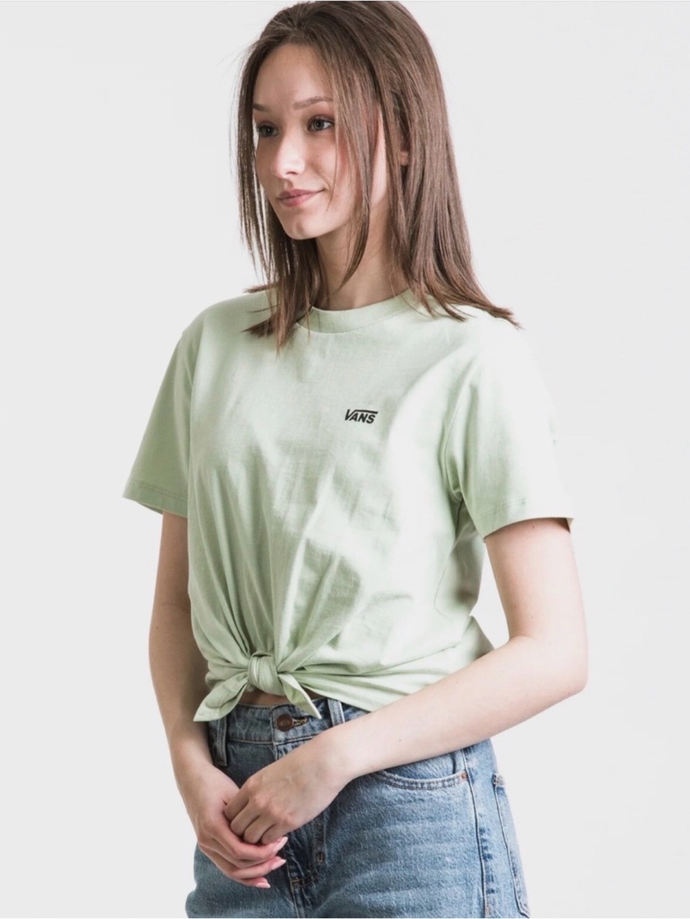 Vans Mint Green Knot-Front Short Sleeve Tee Junior Large